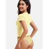 imageYEOREO Women Fitted Workout Tops Short Sleeve Double Lined Basic Y2K Going Out Crew Neck Compression Crop TopCreamy Yellow