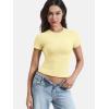 imageYEOREO Women Fitted Workout Tops Short Sleeve Double Lined Basic Y2K Going Out Crew Neck Compression Crop TopCreamy Yellow