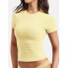 imageYEOREO Women Fitted Workout Tops Short Sleeve Double Lined Basic Y2K Going Out Crew Neck Compression Crop TopCreamy Yellow