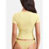 imageYEOREO Women Fitted Workout Tops Short Sleeve Double Lined Basic Y2K Going Out Crew Neck Compression Crop TopCreamy Yellow