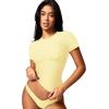imageYEOREO Women Fitted Workout Tops Short Sleeve Double Lined Basic Y2K Going Out Crew Neck Compression Crop TopCreamy Yellow