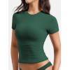 imageYEOREO Women Fitted Workout Tops Short Sleeve Double Lined Basic Y2K Going Out Crew Neck Compression Crop TopDark Green