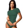 imageYEOREO Women Fitted Workout Tops Short Sleeve Double Lined Basic Y2K Going Out Crew Neck Compression Crop TopDark Green