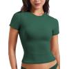 imageYEOREO Women Fitted Workout Tops Short Sleeve Double Lined Basic Y2K Going Out Crew Neck Compression Crop TopDark Green