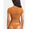 imageYEOREO Women Fitted Workout Tops Short Sleeve Double Lined Basic Y2K Going Out Crew Neck Compression Crop TopGolden Ochre