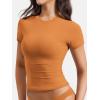 imageYEOREO Women Fitted Workout Tops Short Sleeve Double Lined Basic Y2K Going Out Crew Neck Compression Crop TopGolden Ochre