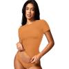 imageYEOREO Women Fitted Workout Tops Short Sleeve Double Lined Basic Y2K Going Out Crew Neck Compression Crop TopGolden Ochre