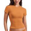 imageYEOREO Women Fitted Workout Tops Short Sleeve Double Lined Basic Y2K Going Out Crew Neck Compression Crop TopGolden Ochre