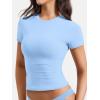 imageYEOREO Women Fitted Workout Tops Short Sleeve Double Lined Basic Y2K Going Out Crew Neck Compression Crop TopPale Blue