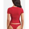 imageYEOREO Women Fitted Workout Tops Short Sleeve Double Lined Basic Y2K Going Out Crew Neck Compression Crop TopRed