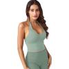 imageYEOREO Womens Halter Crop Top V Neck Workout Going Out Tank Top Hazel Padded Sleeveless Backless Trendy Summer CamisoleJadeite