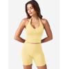 imageYEOREO Womens Halter Crop Top V Neck Workout Going Out Tank Top Hazel Padded Sleeveless Backless Trendy Summer CamisoleMilk Yellow