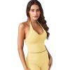 imageYEOREO Womens Halter Crop Top V Neck Workout Going Out Tank Top Hazel Padded Sleeveless Backless Trendy Summer CamisoleMilk Yellow