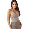 imageYEOREO Womens Halter Crop Top V Neck Workout Going Out Tank Top Hazel Padded Sleeveless Backless Trendy Summer CamisoleOat