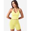 imageYEOREO Womens Halter Crop Top V Neck Workout Going Out Tank Top Hazel Padded Sleeveless Backless Trendy Summer CamisoleSky Yellow