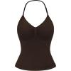 imageYEOREO SoftHue Impact Longline Strappy Top Womens Halter Workout Tank Tops Backless Gym Longline with Adjustable StrapDark Chocolate