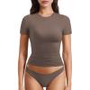 imageYEOREO Women Fitted Workout Tops Short Sleeve Double Lined Basic Y2K Going Out Crew Neck Compression Crop TopMocha