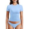 imageYEOREO Women Fitted Workout Tops Short Sleeve Double Lined Basic Y2K Going Out Crew Neck Compression Crop TopPale Blue
