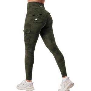 imageYEOREO CoreFlex Workout Cargo Leggings with Pockets for Women Hidden Scrunch Butt Lifting Leggings Gym Yoga PantsArmy Green Camo