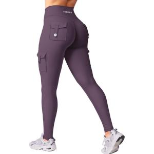 imageYEOREO CoreFlex Workout Cargo Leggings with Pockets for Women Hidden Scrunch Butt Lifting Leggings Gym Yoga PantsBlack Berry Purple Blue