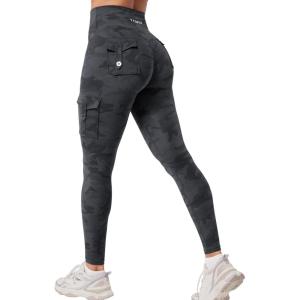 imageYEOREO CoreFlex Workout Cargo Leggings with Pockets for Women Hidden Scrunch Butt Lifting Leggings Gym Yoga PantsBlack Camo