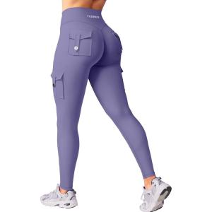 imageYEOREO CoreFlex Workout Cargo Leggings with Pockets for Women Hidden Scrunch Butt Lifting Leggings Gym Yoga PantsBlue Violet