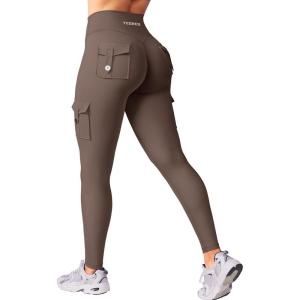 imageYEOREO CoreFlex Workout Cargo Leggings with Pockets for Women Hidden Scrunch Butt Lifting Leggings Gym Yoga PantsCoffee