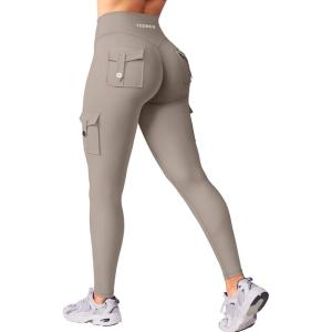 imageYEOREO CoreFlex Workout Cargo Leggings with Pockets for Women Hidden Scrunch Butt Lifting Leggings Gym Yoga PantsCoffee Grey