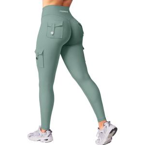 imageYEOREO CoreFlex Workout Cargo Leggings with Pockets for Women Hidden Scrunch Butt Lifting Leggings Gym Yoga PantsGrey Green