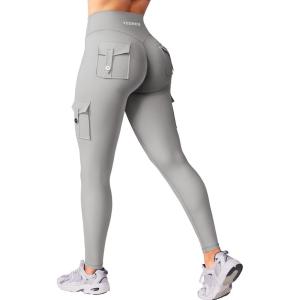 imageYEOREO CoreFlex Workout Cargo Leggings with Pockets for Women Hidden Scrunch Butt Lifting Leggings Gym Yoga PantsLight Grey