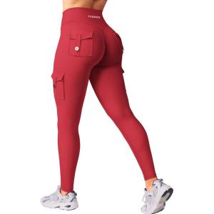 imageYEOREO CoreFlex Workout Cargo Leggings with Pockets for Women Hidden Scrunch Butt Lifting Leggings Gym Yoga PantsRed