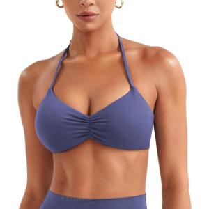 imageYEOREO Halter Sports Bras for Women Adjustable Strappy Open Back Impact Removable Pads Deep V Bra Workout Gym Yoga Crop TopDeep Cobalt Blue