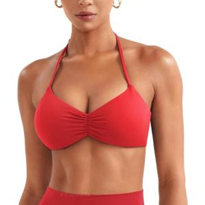 imageYEOREO Halter Sports Bras for Women Adjustable Strappy Open Back Impact Removable Pads Deep V Bra Workout Gym Yoga Crop TopRed