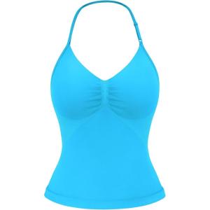 imageYEOREO SoftHue Impact Longline Strappy Top Womens Halter Workout Tank Tops Backless Gym Longline with Adjustable StrapCaneel Bay