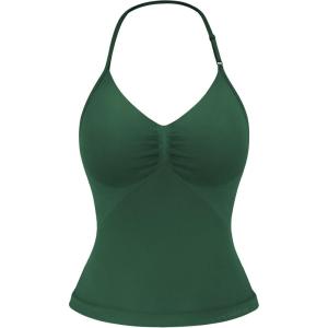 imageYEOREO SoftHue Impact Longline Strappy Top Womens Halter Workout Tank Tops Backless Gym Longline with Adjustable StrapEden Green
