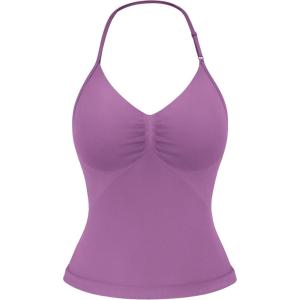 imageYEOREO SoftHue Impact Longline Strappy Top Womens Halter Workout Tank Tops Backless Gym Longline with Adjustable StrapGrape