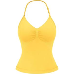 imageYEOREO SoftHue Impact Longline Strappy Top Womens Halter Workout Tank Tops Backless Gym Longline with Adjustable StrapYellow