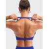 imageYEOREO Halter Sports Bras for Women Low Impact Removable Padded Adjustable Deep V Bra Seamless Workout Gym Crop TopsDark Blue