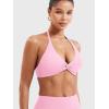imageYEOREO Halter Sports Bras for Women Low Impact Removable Padded Adjustable Deep V Bra Seamless Workout Gym Crop TopsPink