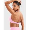 imageYEOREO Halter Sports Bras for Women Low Impact Removable Padded Adjustable Deep V Bra Seamless Workout Gym Crop TopsPink