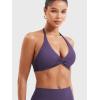 imageYEOREO Halter Sports Bras for Women Low Impact Removable Padded Adjustable Deep V Bra Seamless Workout Gym Crop TopsPurple