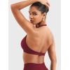 imageYEOREO Halter Sports Bras for Women Low Impact Removable Padded Adjustable Deep V Bra Seamless Workout Gym Crop TopsScarlett Red
