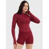 imageYEOREO SoftHue Womens Athletic Jacket Cropped Long Sleeve Workout Top Zip Up Gym Compression Shirts with Thumb HolesScarlett Red