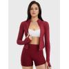 imageYEOREO SoftHue Womens Athletic Jacket Cropped Long Sleeve Workout Top Zip Up Gym Compression Shirts with Thumb HolesScarlett Red