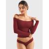 imageYEOREO Sophie Women Off Shoulder Long Sleeve Shirts Double Lined Basic Undershirt Y2K Going Out TopsAnchor Red