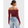 imageYEOREO Sophie Women Off Shoulder Long Sleeve Shirts Double Lined Basic Undershirt Y2K Going Out TopsAnchor Red