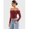 imageYEOREO Sophie Women Off Shoulder Long Sleeve Shirts Double Lined Basic Undershirt Y2K Going Out TopsAnchor Red