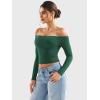 imageYEOREO Sophie Women Off Shoulder Long Sleeve Shirts Double Lined Basic Undershirt Y2K Going Out TopsDark Green