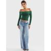 imageYEOREO Sophie Women Off Shoulder Long Sleeve Shirts Double Lined Basic Undershirt Y2K Going Out TopsDark Green