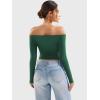 imageYEOREO Sophie Women Off Shoulder Long Sleeve Shirts Double Lined Basic Undershirt Y2K Going Out TopsDark Green